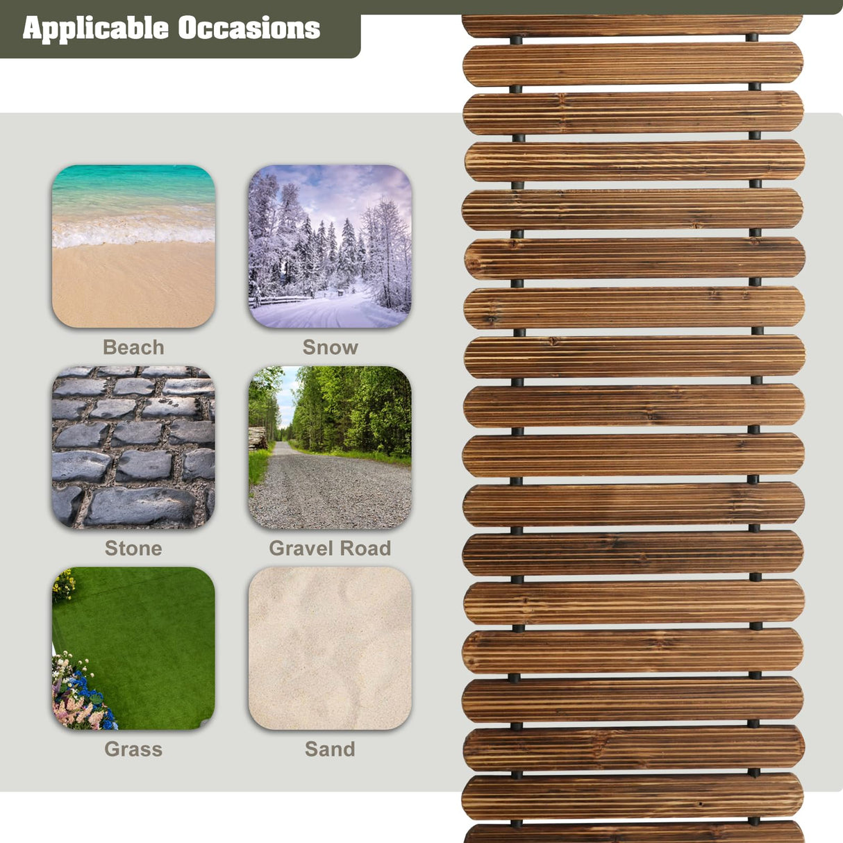 6 FT Roll Out Garden Pathway Straight - Non-Slip Wooden Walkway with Rounded Edges, Instant Outdoor Decoration