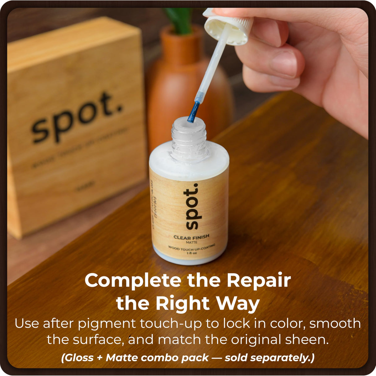 Dark Brown Wood Stain Repair Kit, Brush-On Touch-Up Stain Bottles, Provincial, Dark Walnut, Ebony, Red Mahogany, Interior and Exterior Wood, 4 fl oz Total by spot.