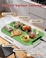 Warming Mat for Food, Upgraded Fast-Heating Electric Warming Tray with 7 Temp Levels & 8 Timers, Buffet Raised Feet & Rollable Silicone Heat Pad, Portable Food Warmer for Home, Party & Travel(Green)