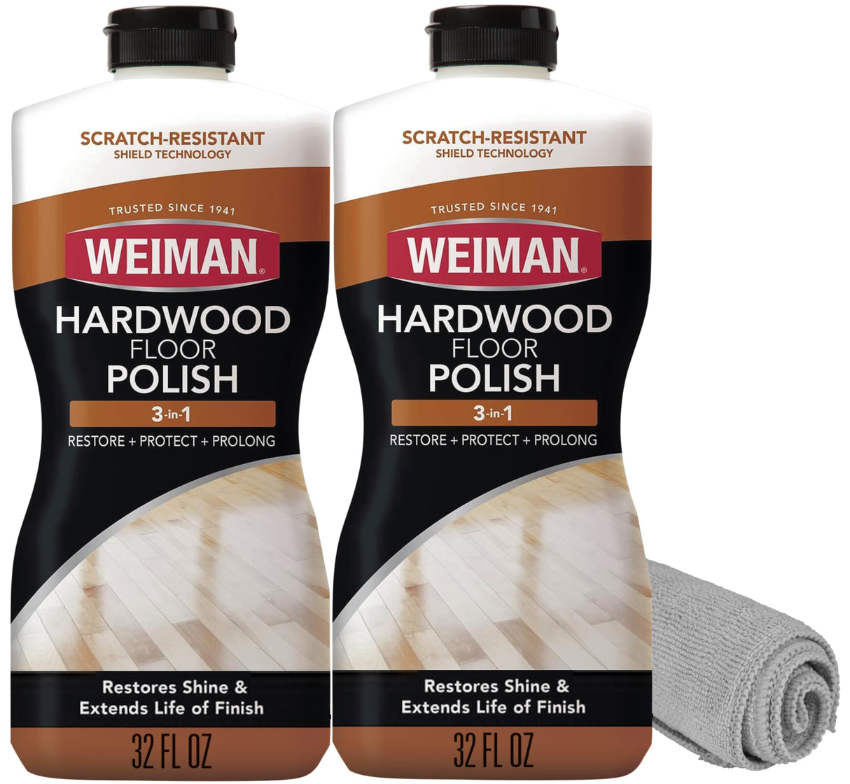 Weiman Wood Floor Polish and Restorer 32 Oz 3PC Bundle - High-Traffic Hardwood Floor, Natural Shine, Removes Scratches, Leaves Protective Layer