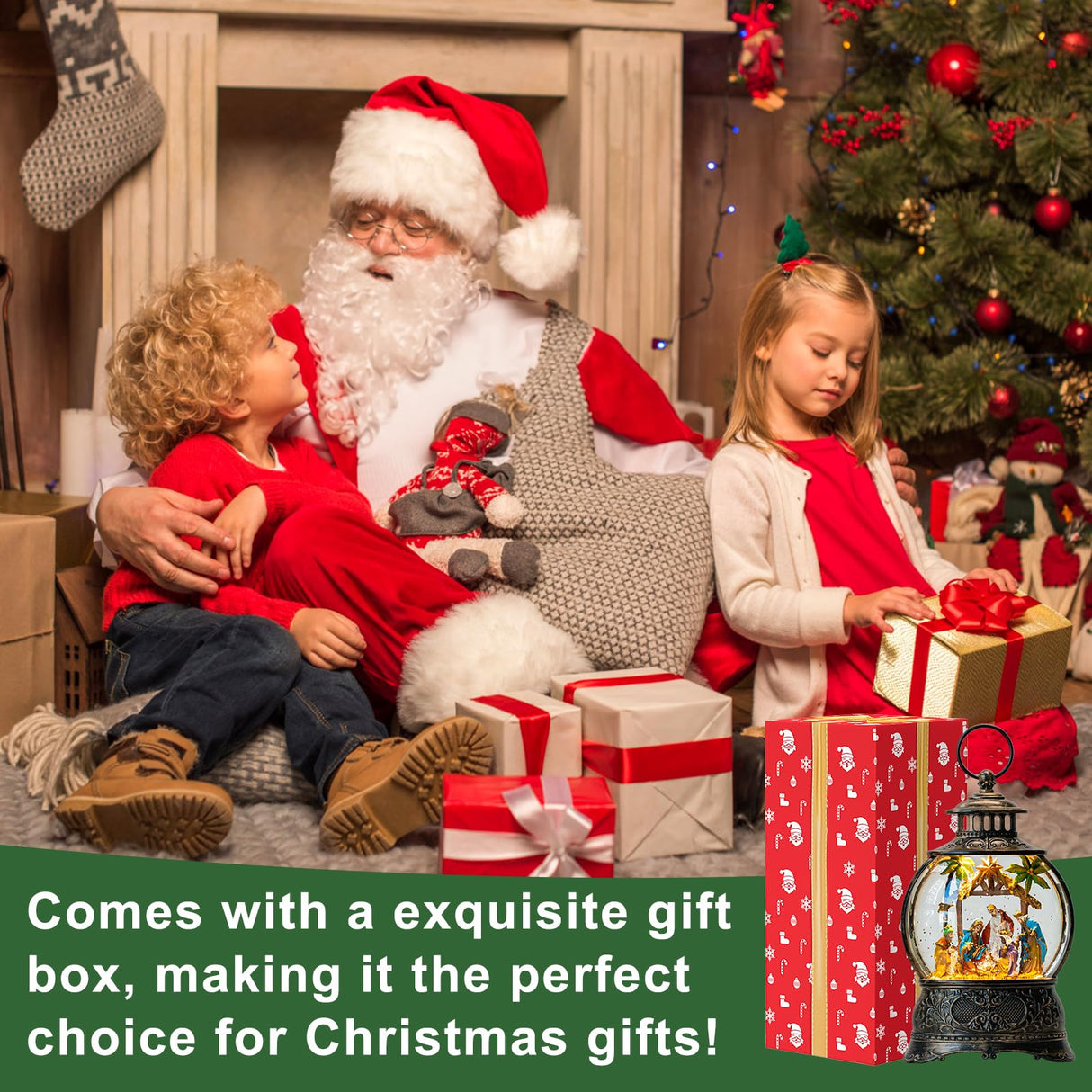 Christmas Snow Globes, Adoration of The Magi Nativity Manger Scene, Silent Night Music Water Lantern, Holiday Decorations Gifts for Family, Children or Friends