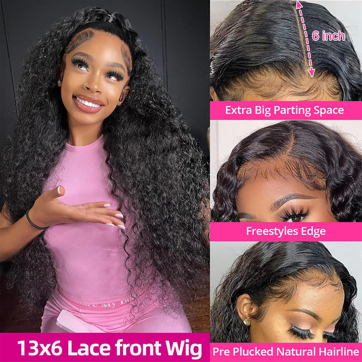 KVFCT 30 Inch Deep Wave Lace Front Wigs Human Hair 13x6 HD Transparent Deep Wave Lace Front Wigs for Women 200% Density Deep Curly Human Hair Wigs Pre Plcked Deep Wave Frontal Wigs with Baby Hair