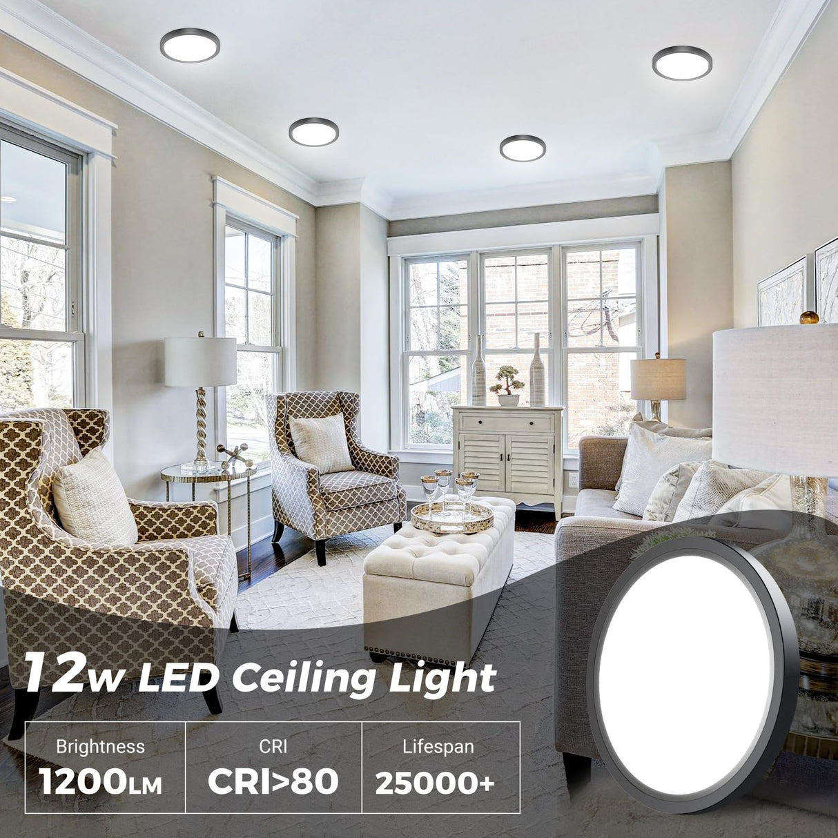 10PACK Flush Mount LED Ceiling Light Fixture Black, 12Inch 28Watt, Dimmable & 3000K-4500K-6000K 3 Color Selectable Ceiling Lamp 3200LM Low Profile Ceiling Light for Kitchen Bedroom Hallway Porch
