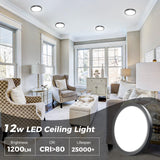 10PACK Flush Mount LED Ceiling Light Fixture Black, 12Inch 28Watt, Dimmable & 3000K-4500K-6000K 3 Color Selectable Ceiling Lamp 3200LM Low Profile Ceiling Light for Kitchen Bedroom Hallway Porch