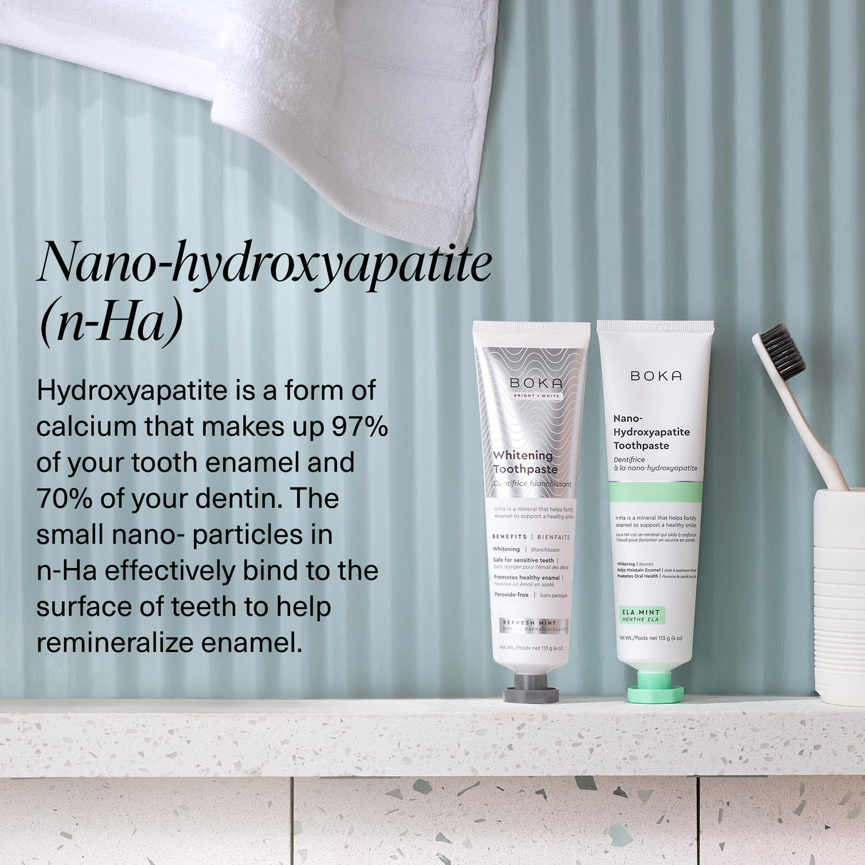 Boka Fluoride Free Toothpaste Nano Hydroxyapatite, Helps Remineralize, Appropriate for Sensitive Teeth, Whitening - for Adult, Kids Oral Care - Refresh Mint Flavor, 4 Fl Oz 3Pk