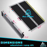 WHALEMOTOR Portable Wheelchair Ramp 4FT, Anti-Slip Aluminum Folding Portable Ramp, Wheelchair Ramps for Home, Weight Capacity Up to 600 LBS, with Transition Plates Above and Below