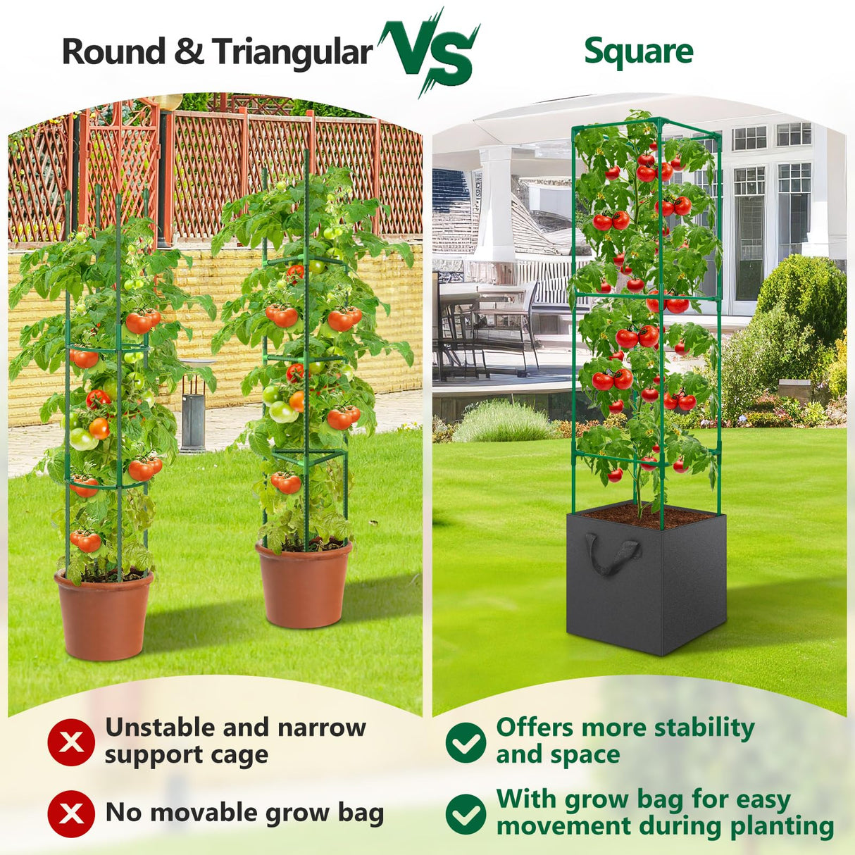 2 Pack Tomato Cages for Garden, 49 Inch Tall Tomato Cage with 7 Gallon Planter Bags, Plant Support Trellis Frames for Garden Cucumber Vegetables Plants Climbing Outdoor Indoor