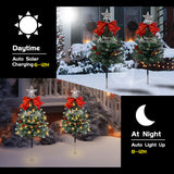 4 Pack Christmas Tree Solar Pathway Lights Outdoor Decorations, Waterproof Artificial Mini Xmas Tree Stake Lights with DIY Ornamets for Garden Yard Porch Decor (Snowy Tree)