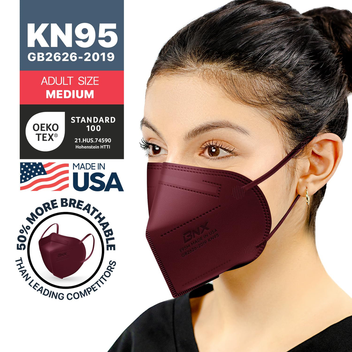 AccuMed KN95 Face Mask Made in USA , KN95 Mask Disposable Particulate Protective Mask, GB2626-2019, Protection Against Dust, Pollen and Haze (20 pcs) (Earloop) (Model: E95M) Navy