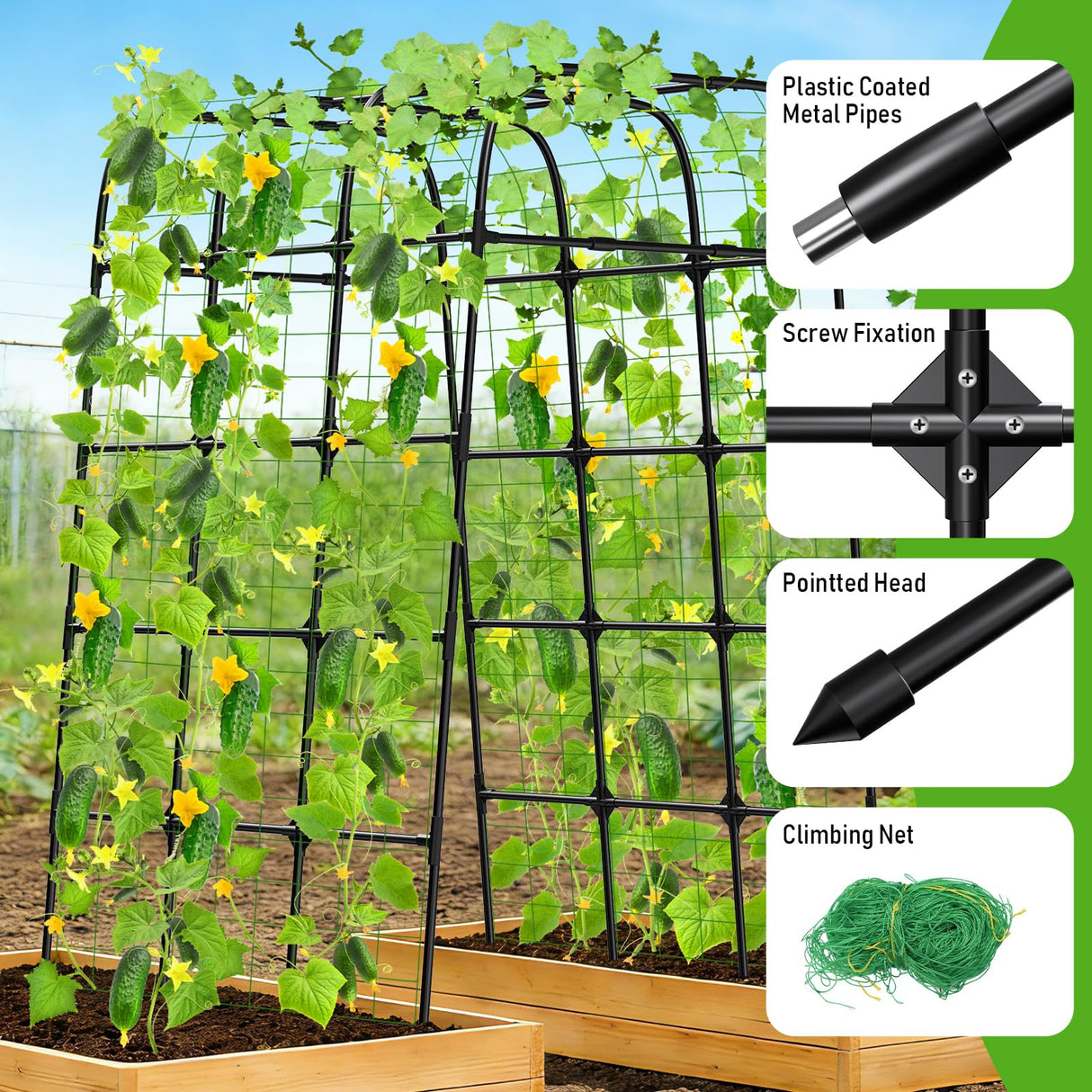 7FT Garden Trellis Arch for Climbing Plants – Tall Outdoor Metal Trellis for Vegetables, Peas, Tomatoes,﻿ Cucumber Trellis Arch & Vertical Garden Climber Plant Support for Vine Plants