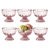 KMwares 6PCs Set 5oz Small Cute Footed Tulip Glass Dessert Bowls/Cups - Perfect for Dessert, Sundae, Ice Cream, Fruit, Salad, Snack, Cocktail, Condiment, Trifle and Christmas Holiday Party (Pink)