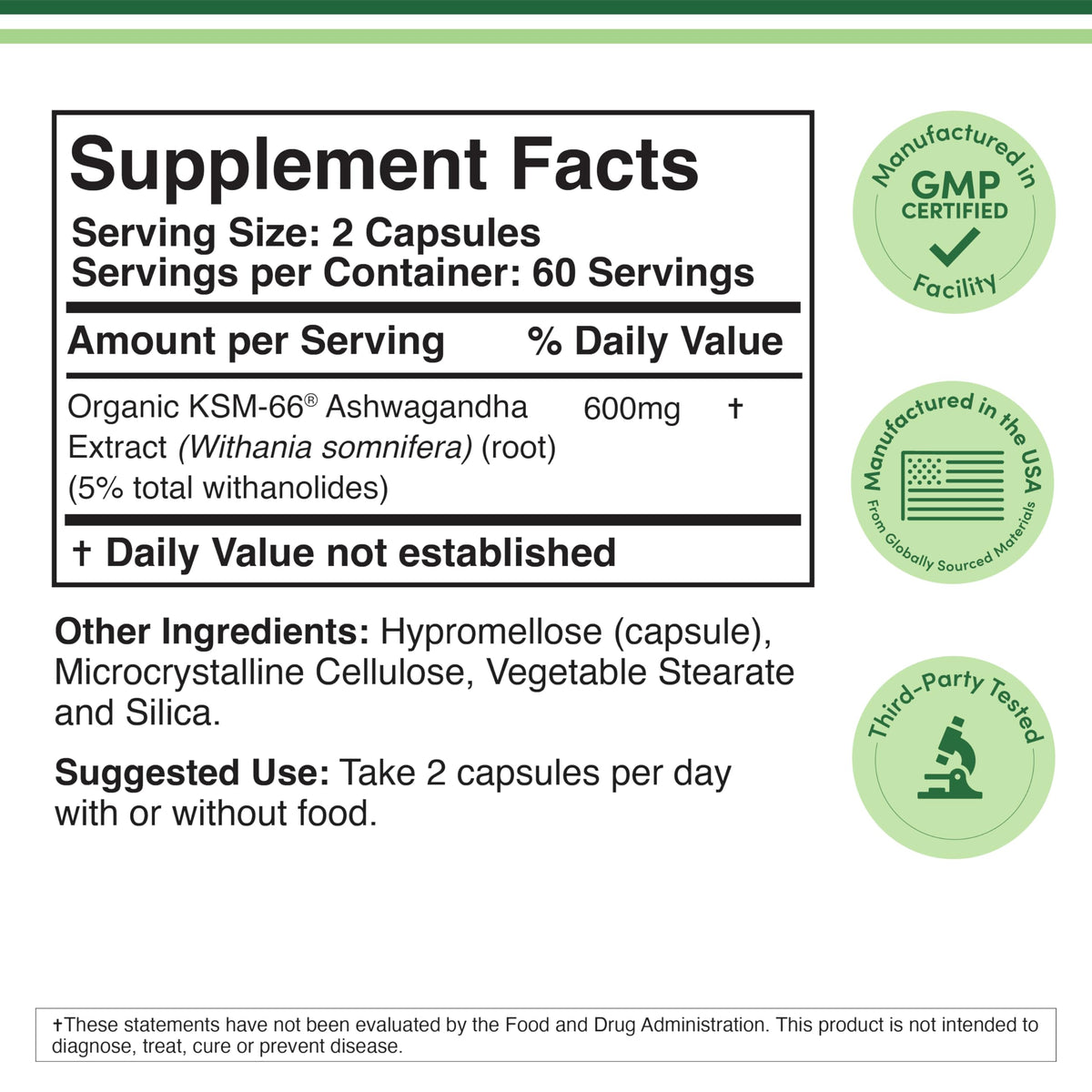 KSM-66 Ashwagandha Root Extract, 600mg, Organic, 120 Capsules
