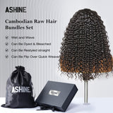 ASHINE Human Hair Bundles Deep Wave Unprocessed Cambodian Raw Hair 18 20 22 Inch, Flip Over Quick Weave Wet and Wave Bundles for Women Natural Black