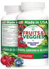 Lunakai USA Made Superfood Fruits & Veggies Supplement - All-in-One with 4 Blends & Scented Capsules, 180ct Super Veggie Capsules for Adults