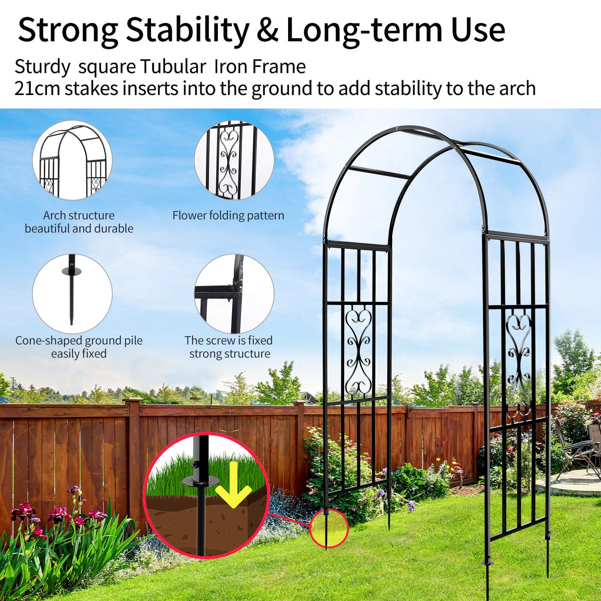 SCENDOR Garden Arbors, Curved Metal Endurable Iron Trellis Plants Stand Use for Outdoor Garden Arbor Climbing Plants Wedding Arches Ceremony
