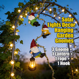 QCF Garden Gnomes Hanging Solar Lights, 3-Pack Climbing Rope Gnome Statues with LED Lantern, Resin Outdoor Decor for Yard Patio Door Tree Fence Wall, Housewarming Gifts for Women Mom Grandma