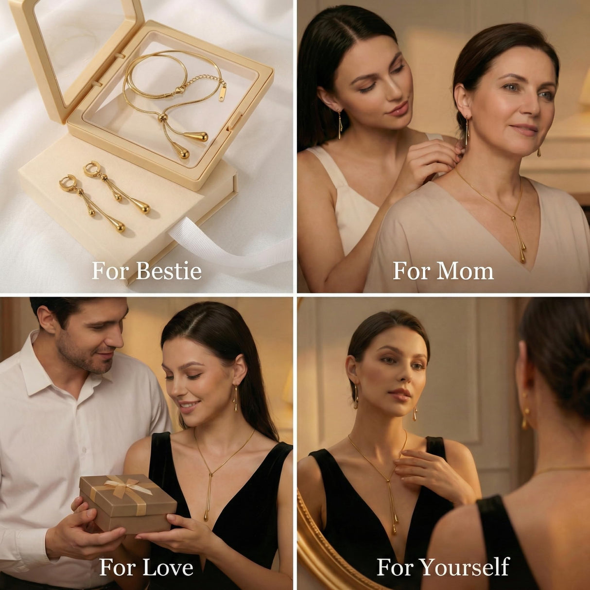 RINHOO FRIENDSHIP Gold Plated Teardrop Jewelry Set for Women(Gold Style)