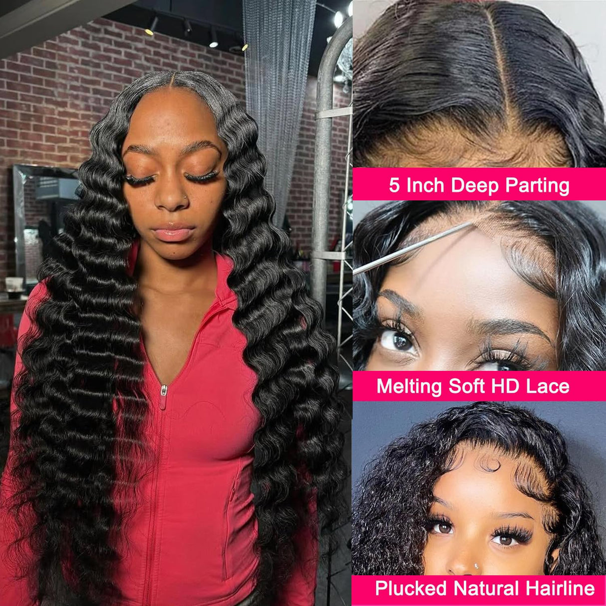 Karlami 5X5 Deep Wave Lace Front Wigs Human Hair Wet and Wavy Human Hair HD Lace Closure Wigs Glueless Wigs Human Hair Pre Plucked 180% Density Wig (5X5 Black, 24 inch, Deep Curly)