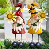 HONGLAND Gnomes Decorations for Yard - Metal Gnome Outdoor Decor Bee Ladybug Garden Statue- Christmas Decoration Thanksgiving Holiday Lawn Patio Yard Stakes (Set of 2)