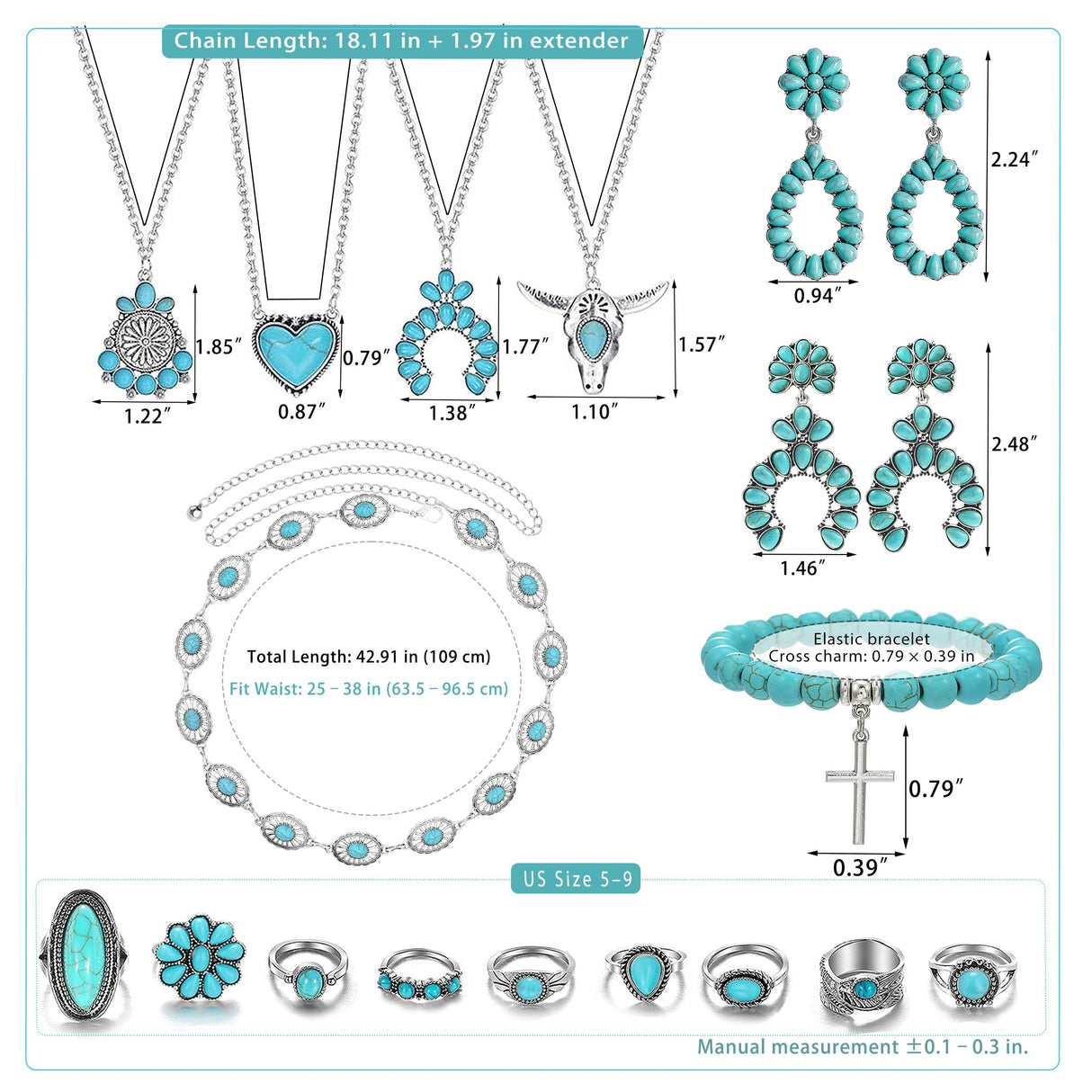 Xiokyo Western Turquoise Jewelry Set for Women