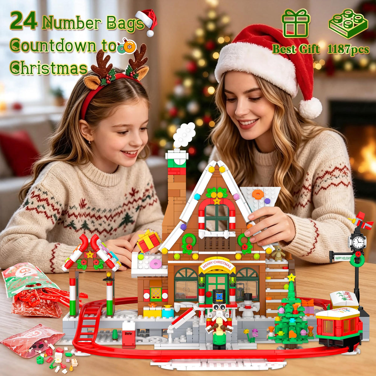 Advent Calendar 2026 Christmas Train House Building Blocks for Kids Adults