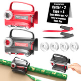 Wraprocut (2-Pack) Wheel Wrapping Paper Cutter & Tape Dispenser with 4 Tapes，2 Replace Blades Kit for Christmas Gift Wrap Cutter Tool Paper Roll Holder Tube Sliding Slicing for Birthday Holiday.