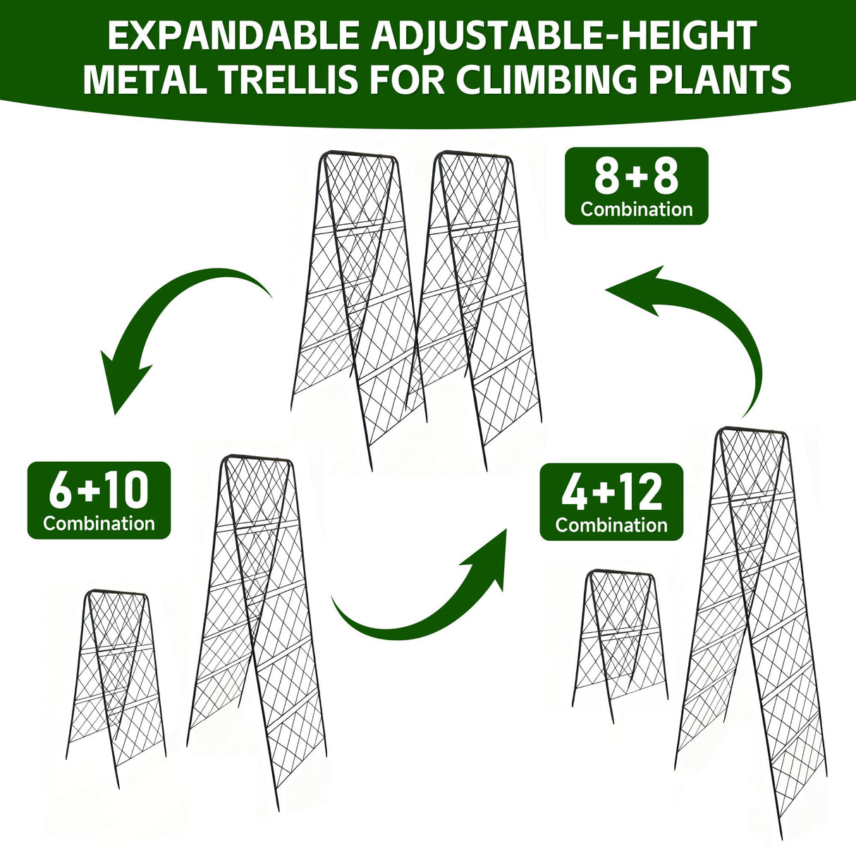 50"x17" Heavy Duty Metal Garden Trellis - Rust-Proof A-Frame Cucumber Trellis with High-Density Rhombus SteelGrats for Climbing Plants, Tomatoes & Raised Beds, Outdoor Use (2 Pack)