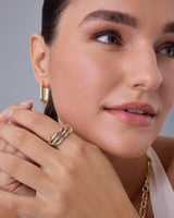 PAVOI Rhodium Plated Two Toned Eternity Statement Ring for Women - Mixed Metals Yellow Gold Interlocking Band - Size 6