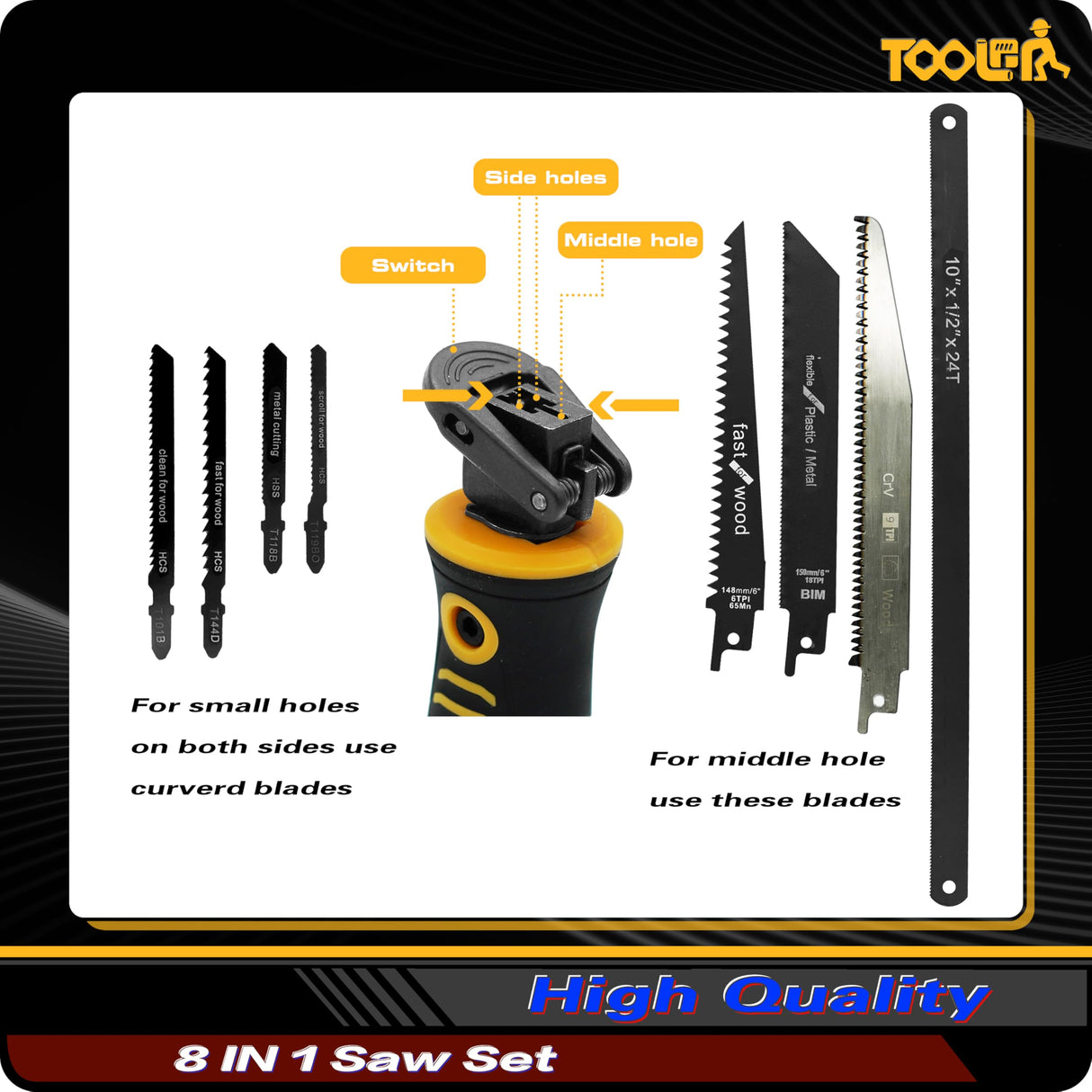 8-In-1 Multi Blades Hand Saw, Drywall Cutter. Hacksaw. Long Blade Hand Saw, Jab Saw, For Cutting Drywall, Sheetrock, Wood, Metel, Plastic, Plywood. Blade Quick Change Mechanism.