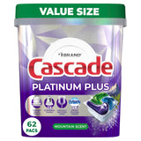Cascade Platinum Plus ActionPacs Dishwasher Detergent Pods, Dishwasher Soap, Cleaning Supplies, Mountain, 62 Count