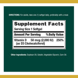 Nature's Bounty Vitamin D3, Supports Immune System and Bone Health, 50mcg, 150 Softgels (Pack of 4)