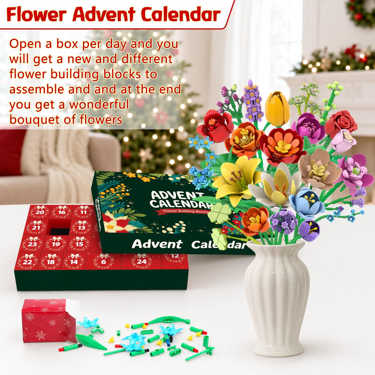 Flower Advent Calendar 2026 – 24 Day Christmas Countdown Building Set