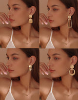 Tornito 12 Pairs Clip on Drop Earrings Leaf Round Square Trapezoid Rectangle Hoop Geometric Drop Dangle Statement Earrings Lightweight Clip on Earrings Non Piercing Set for Women Gold Tone