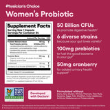 Physician's Choice Probiotics for Women - PH Balance, Digestive, UT, & Feminine Health - 50 Billion CFU - 6 Unique Strains for Women - Organic Prebiotics, Cranberry Extract+ - Womens Probiotic - 84 CT