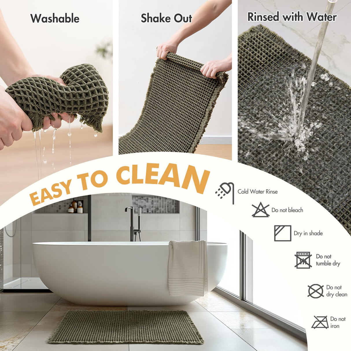 MIULEE Set of 2 Waffle Bathroom Rugs, Super Absorbent Non Slip Bath Rugs, Washable Bath Mats with Tassels, Ultra Soft Rubber Backed Shower Mats for Bathroom Floor, Tub, Christmas Green, 18x30 Inch