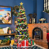 Hykolity 6ft Prelit Pencil Slim Christmas Tree with 200 Color Changing LED Lights, 544 Branch Tips, Metal Stand and Hinged Branches, 10 Color Modes