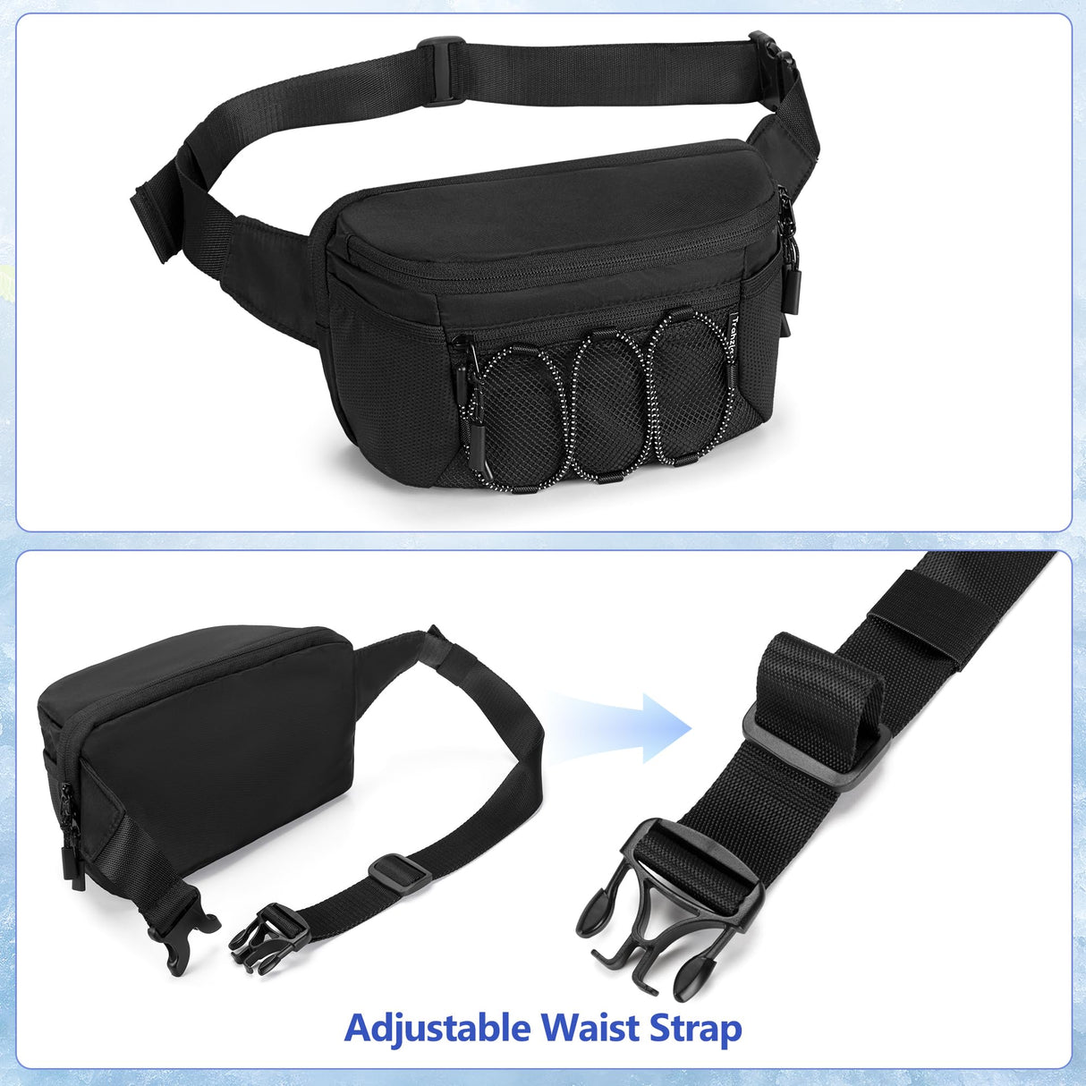 Trahzia Fanny Pack Cooler, Insulated Waist Pack Snack Bag, Portable Hip Pack for Beach, Camping and Hiking, Black