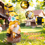 twinbling Birthday Gifts from Daughter Son - 13" Garden Solar Spring Gnomes Statues Outdoor Spring Decor with LED Lighted Bee and Flowers Funny Garden Sculpture for Patio Yard Lawn Decorations Gifts