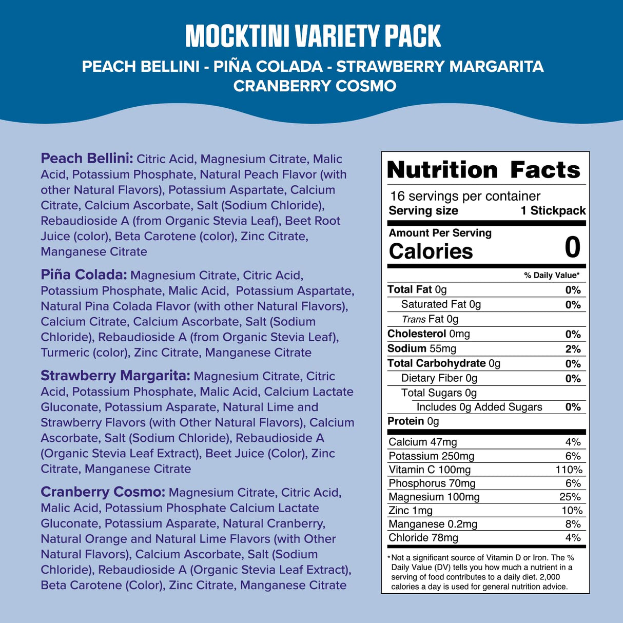 Ultima Replenisher Daily Electrolyte Powder Drink Mix – Sugar Free – Mocktini Variety, 16 Stickpacks – Hydration Packets with 6 Key Electrolytes and Trace Minerals – Keto Friendly, Non-GMO