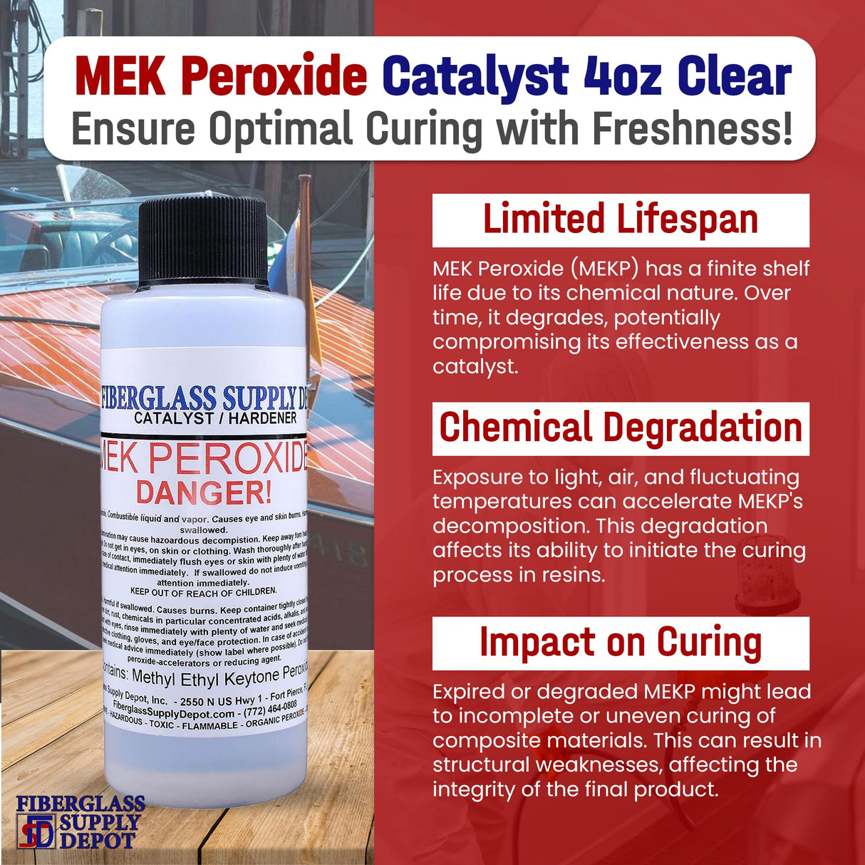 Fiberglass Supply Depot Clear Mek Peroxide Catalyst Hardener 4oz Bottle
