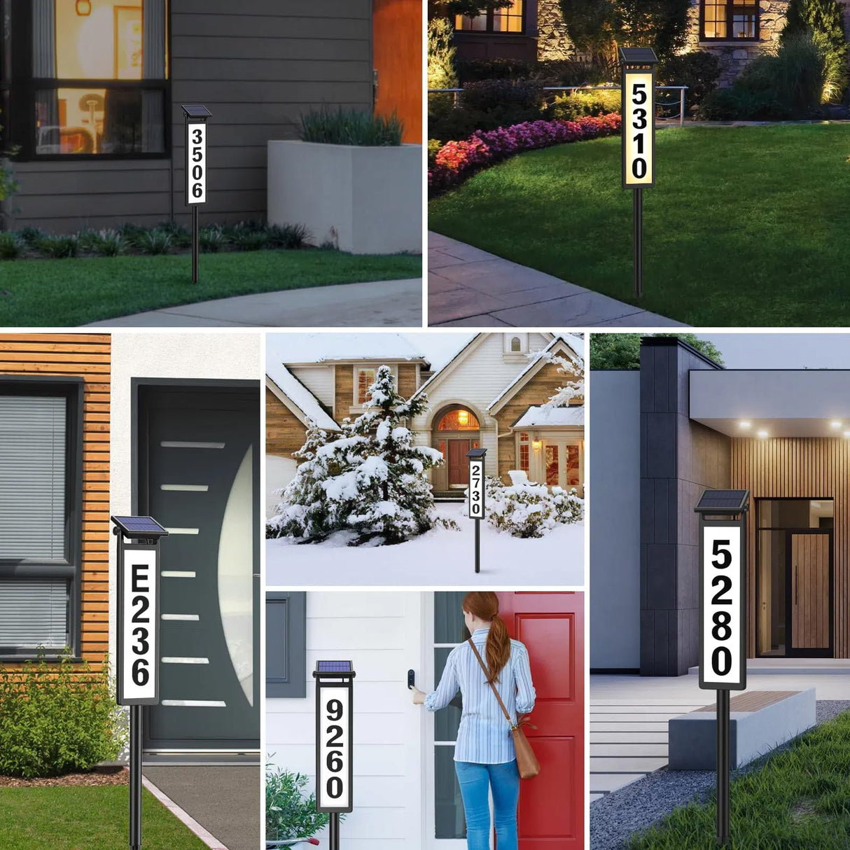Eyrosa Solar Illuminated LED Lighted Address Sign, House Numbers for Outside Yard Home, Numbers Plaque Outdoor Waterproof, Black