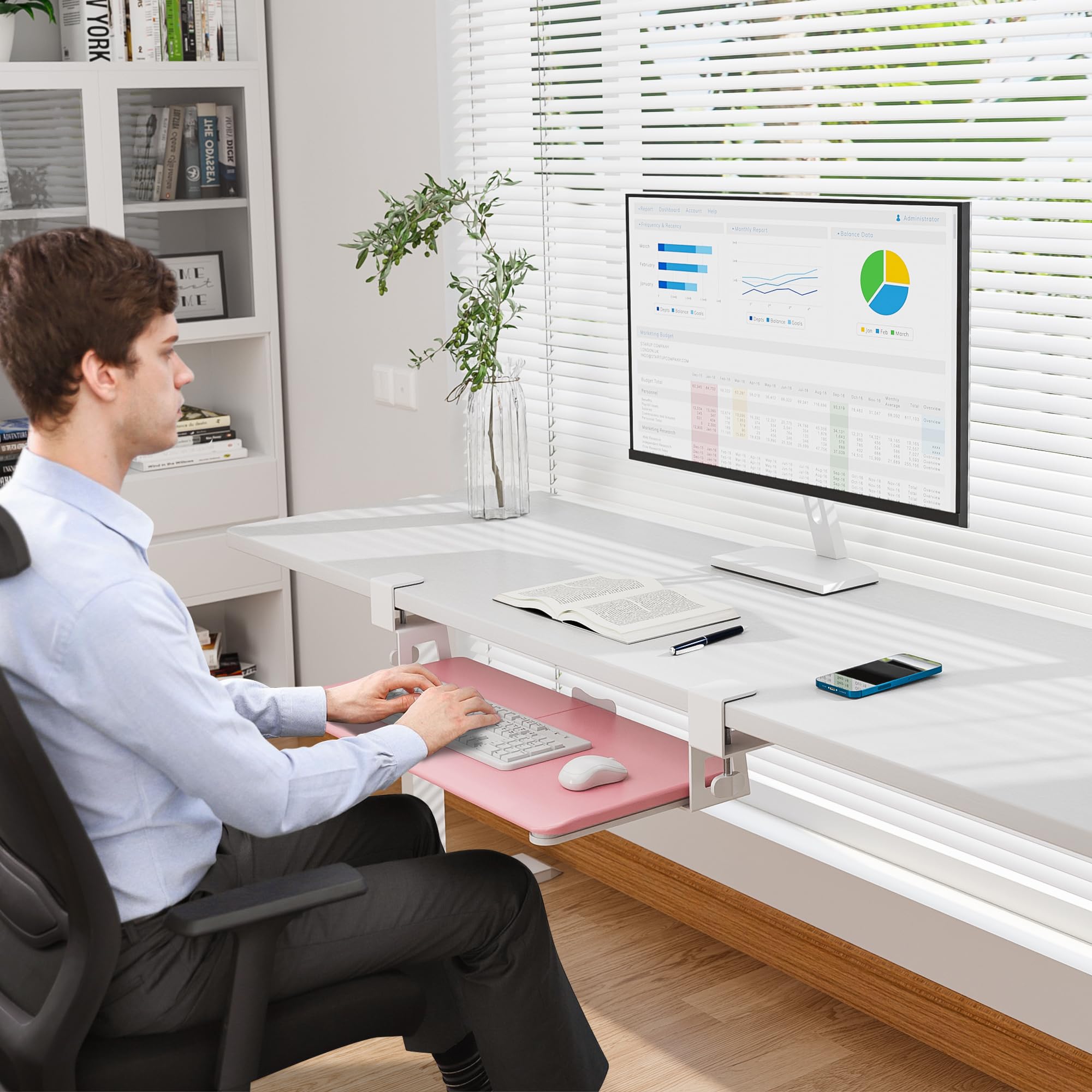 BONTEC KMT01 Under Desk Keyboard Tray, Pull-Out Keyboard & Mouse