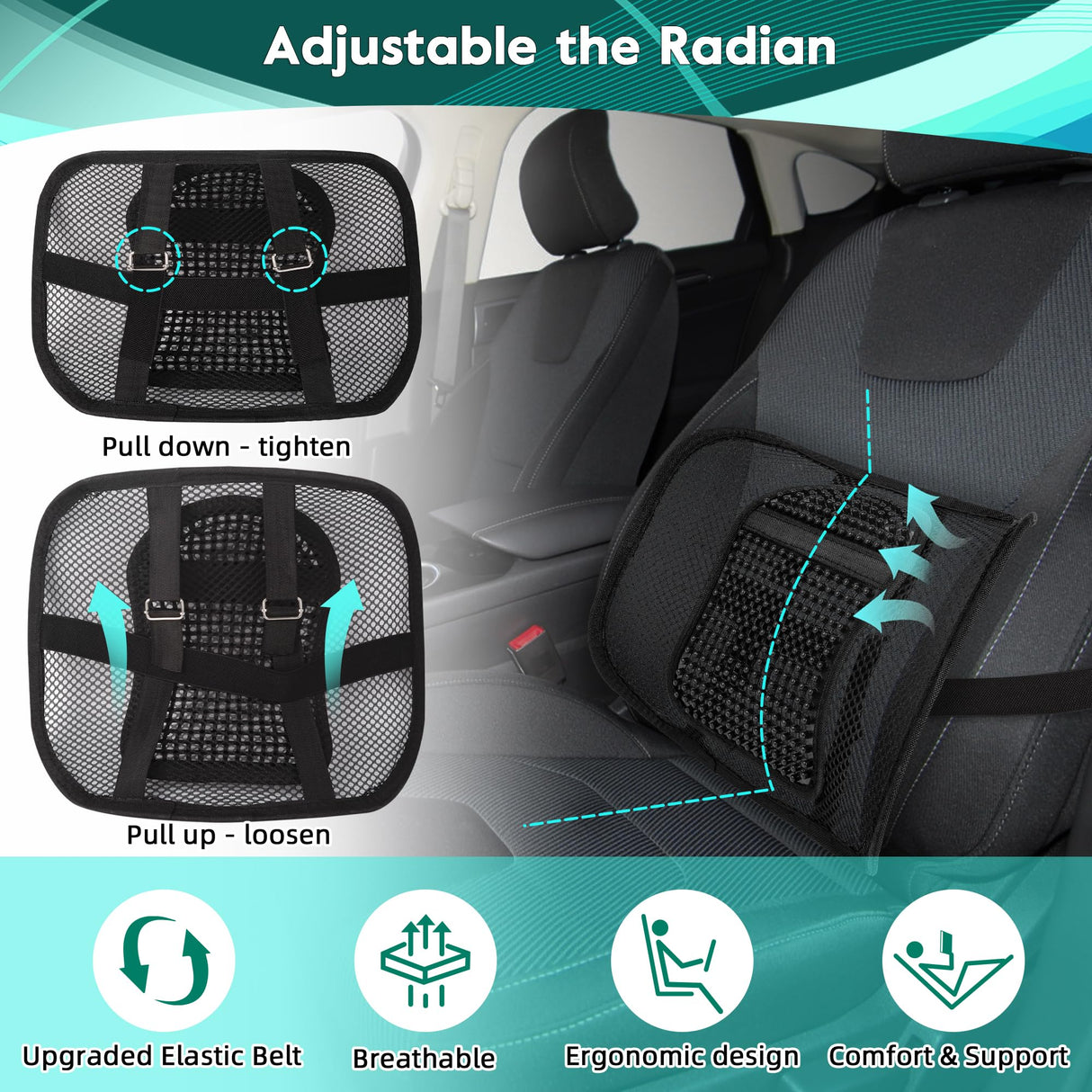 Samyoung Mesh Back Lumbar Support, Back Support Seat Cushion with Breathable Mesh for Office Chairs Car 12” x 16”