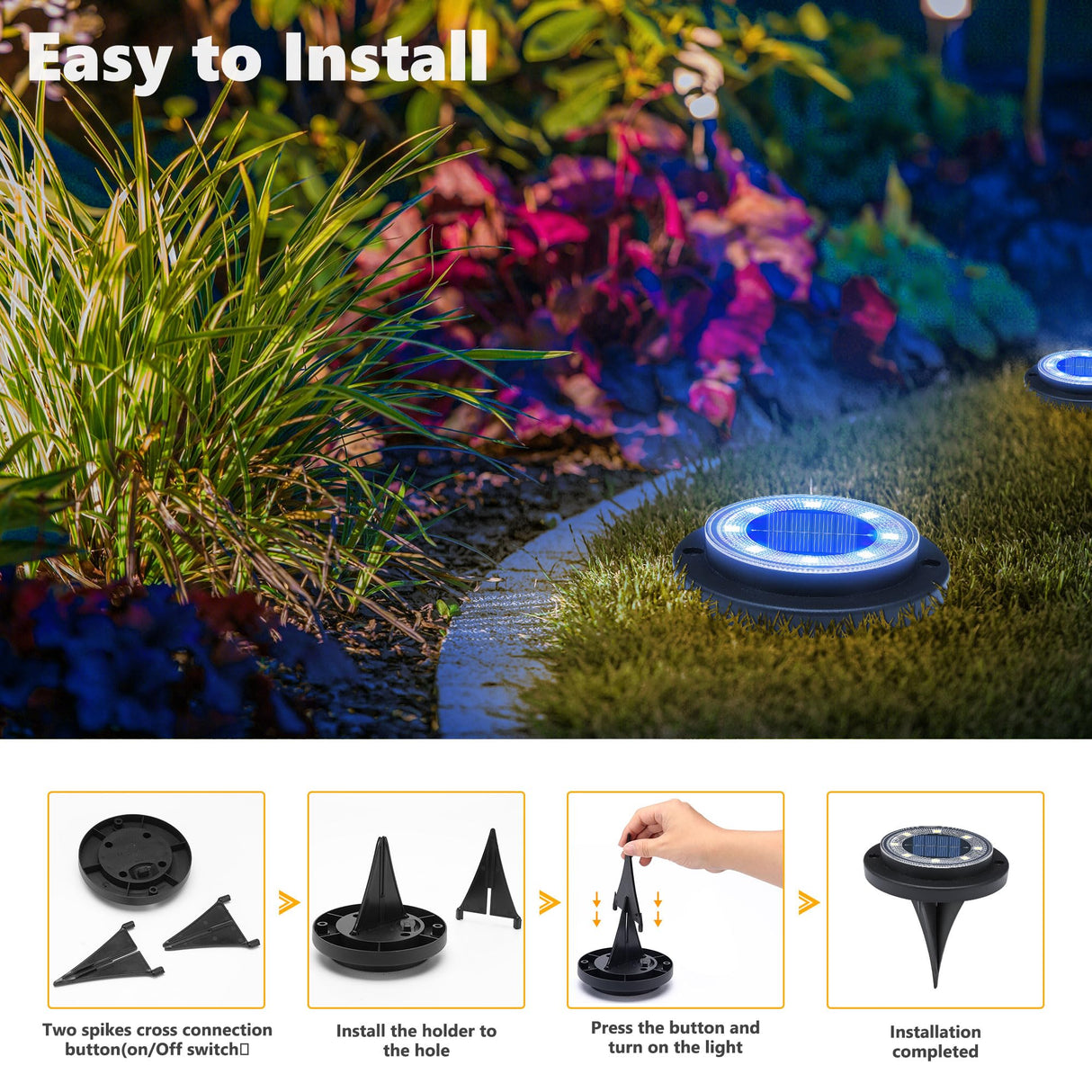 Flacchi Solar Lights Outdoor Waterproof - 2-in-1 Solar Powered Ground Lights Outdoor Solar Disk Light Landscape Light for Deck Step Patio Yard Pathway Walkway Driveway Garden (Blue, 12 Pack)