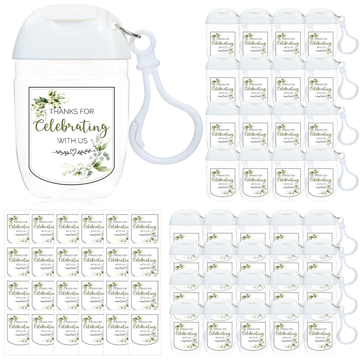 50Pcs Mini Hand Sanitizer Bottles Bulk with Thank You Labels - Wedding Favors - Personalized Wedding Favors for Guests, Thank You Gifts Party Supplies for Bridal Shower Gift (Sanitizer Not Included)