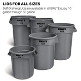 Rubbermaid Commercial Products BRUTE Heavy-Duty Round Trash/Garbage Lid, 55-Gallon, Gray, Compatible with Rubbermaid BRUTE 55-Gallon Can
