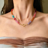HAXIYA Colorful Beaded Gemstone Necklace for Women Boho Choker for Beach