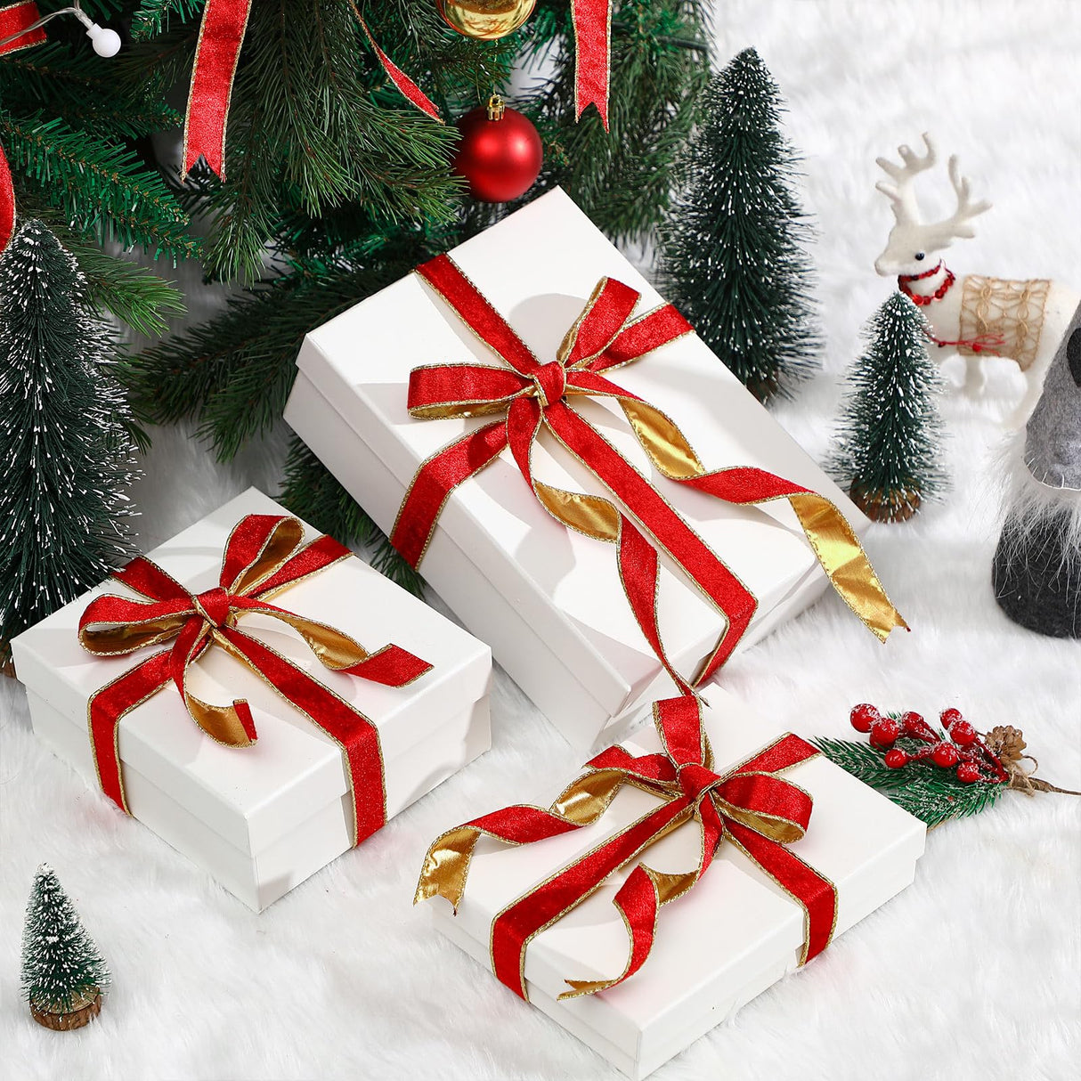 Yungyan Velvet Ribbons with Gold Edge Felt Ribbon Gift Bow Wrapping Ribbon Waterproof for Handmade, Home Decor, Gift Wrapping, Wreath DIY Crafts, Christmas Tree(Red Gold,1 Inch X 60 Yards)