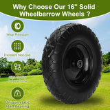 Pontuss Upgraded 16" Flat Free Wheelbarrow Wheels and Tires