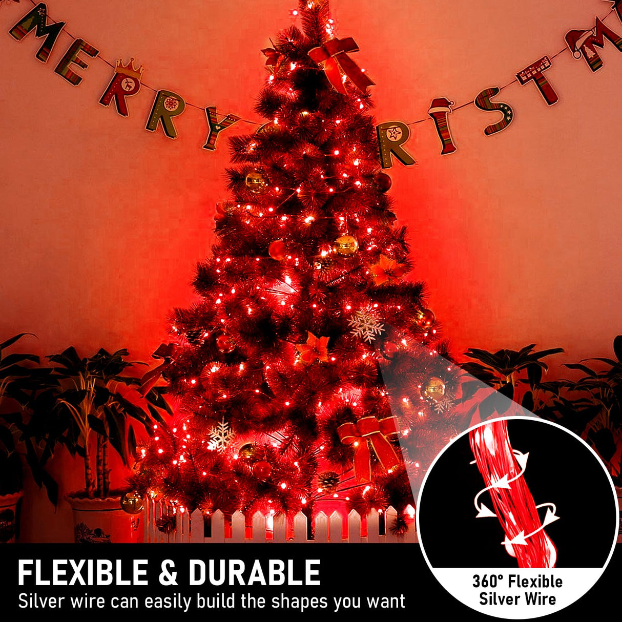 JMEXSUSS 8 Pack 50 LED Christmas Fairy Lights Battery Operated String Lights, 16ft Red Twinkle Fairy Lights Indoor Outdoor Waterproof for Mason Jars Bedroom Party Wedding Christmas Decorations